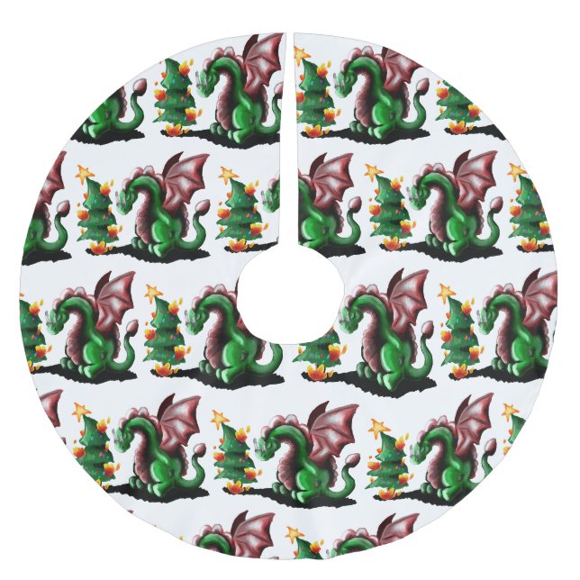 Jupon De Sapin En Polyester Brossé Joyeux dragon de Noël (Devant)