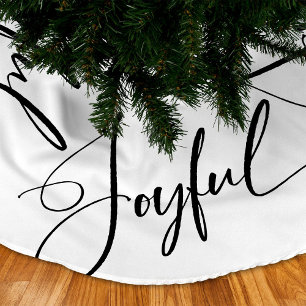 Jupon De Sapin En Polyester Brossé Joyeux   Élégant Script Noël noir et blanc