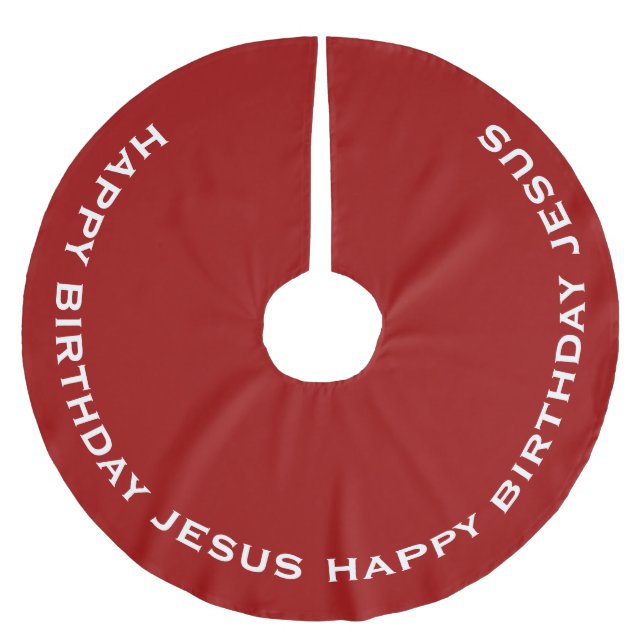 Jupon De Sapin En Polyester Brossé Joyeux Jésus d'anniversaire rouge (Devant)