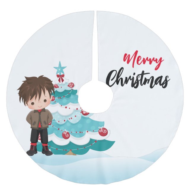 Jupon De Sapin En Polyester Brossé Joyeux Noël (Devant)