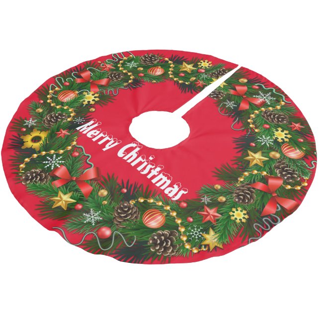 Jupon De Sapin En Polyester Brossé Joyeux Noël (Angle)