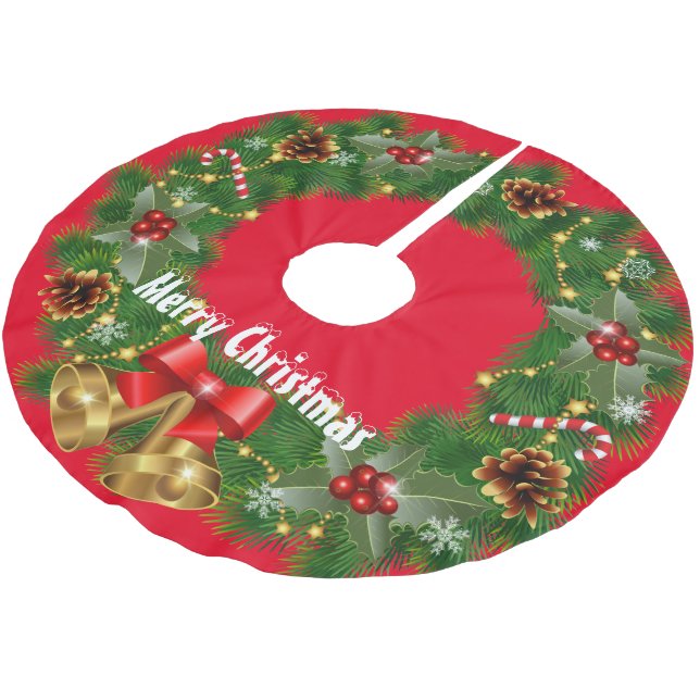 Jupon De Sapin En Polyester Brossé Joyeux Noël (Angle)