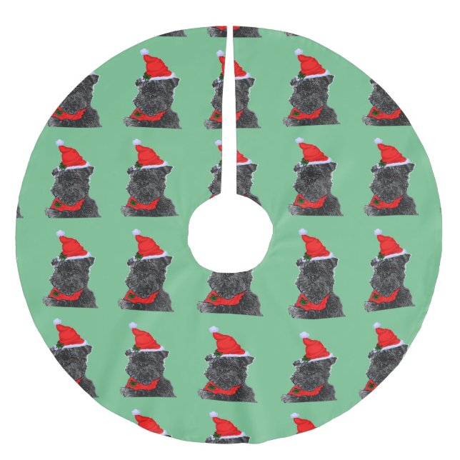 Jupon De Sapin En Polyester Brossé Joyeux Noël Affenpinscher (Devant)