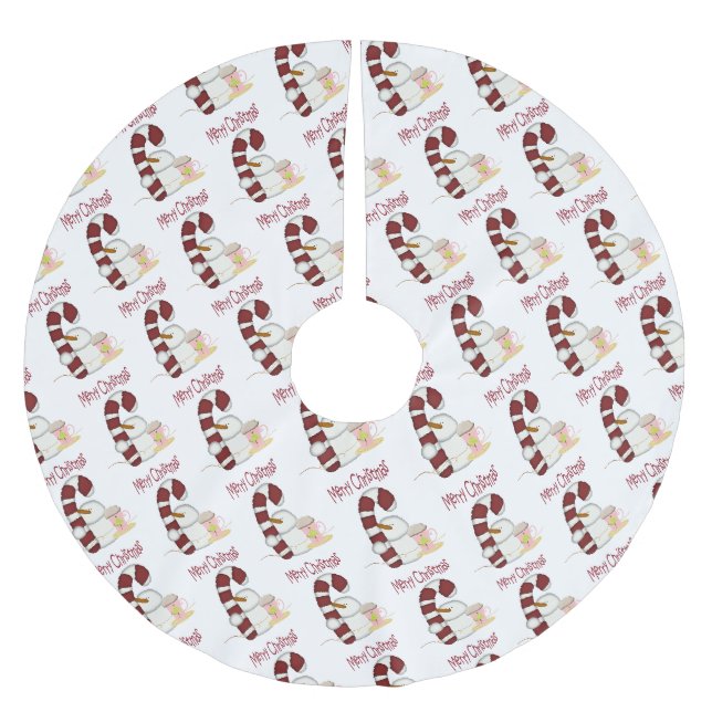 Jupon De Sapin En Polyester Brossé Joyeux Noël Arbre Jupe Sucre de canne Snowman (Devant)