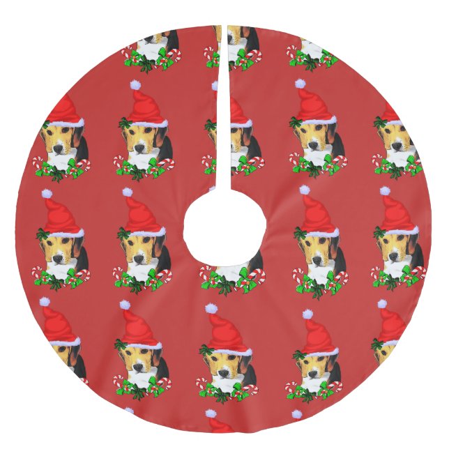 Jupon De Sapin En Polyester Brossé Joyeux Noël Beagle (Devant)