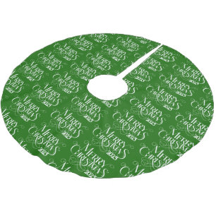 Jupon De Sapin En Polyester Brossé Joyeux Noël Blanc Typographie Rétro Sur Vert