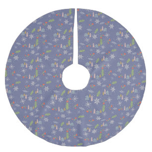 Jupon De Sapin En Polyester Brossé Joyeux Noël dessiné à la main Snowflakes Fleurs