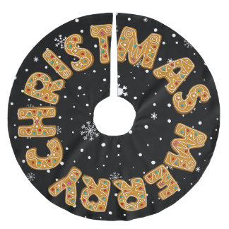 Jupon De Sapin En Polyester Brossé Joyeux Noël Gingerbread Cookie Avec Flocon De Neig