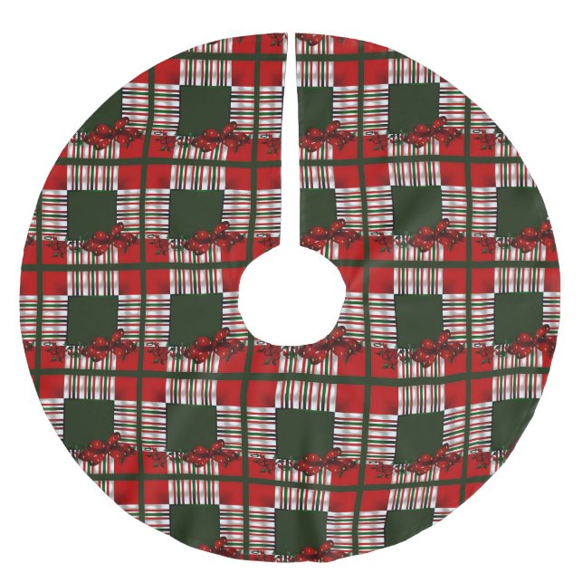 Jupon De Sapin En Polyester Brossé Joyeux Noël Patchwork (Devant)