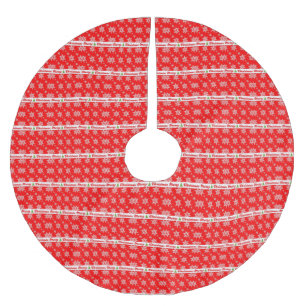 Jupon De Sapin En Polyester Brossé Joyeux Noël rayé rouge et blanc rétro