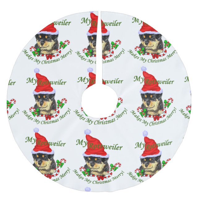 Jupon De Sapin En Polyester Brossé Joyeux Noël Rottweiler (Devant)