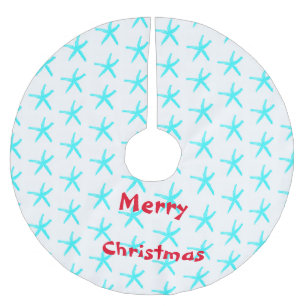 Jupon De Sapin En Polyester Brossé Joyeux Noël Starfish Motifs Turquoise White Beach