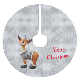 Jupon De Sapin En Polyester Brossé Joyeux orignal de Noël portant un casquette       