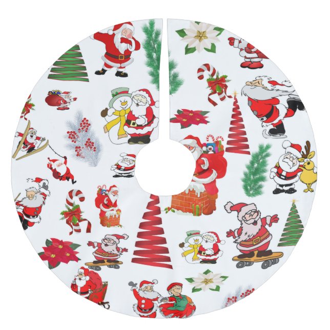 Jupon De Sapin En Polyester Brossé Joyeux Père Noël (Devant)
