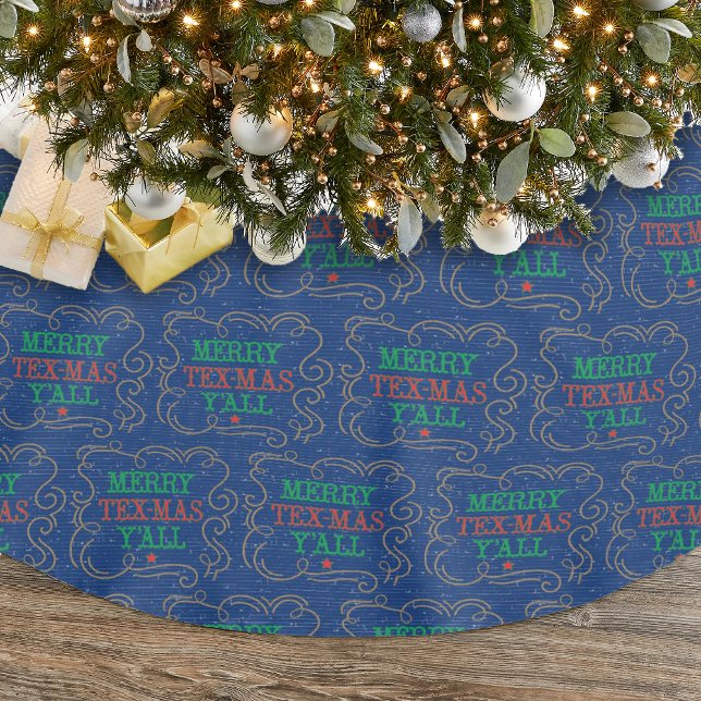 Jupon De Sapin En Polyester Brossé Joyeux Tex-Mas Y'all en bleu (Créateur téléchargé)
