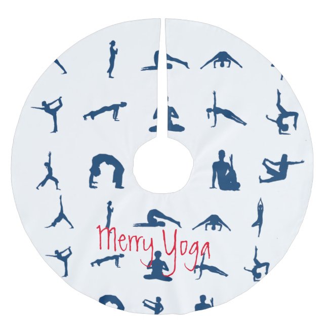 Jupon De Sapin En Polyester Brossé Joyeux Yoga Silhouette Yoga Poses Thunder_Cove (Devant)