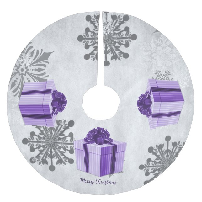 Jupon De Sapin En Polyester Brossé Jupe-cadeau de Noël pourpre (Devant)