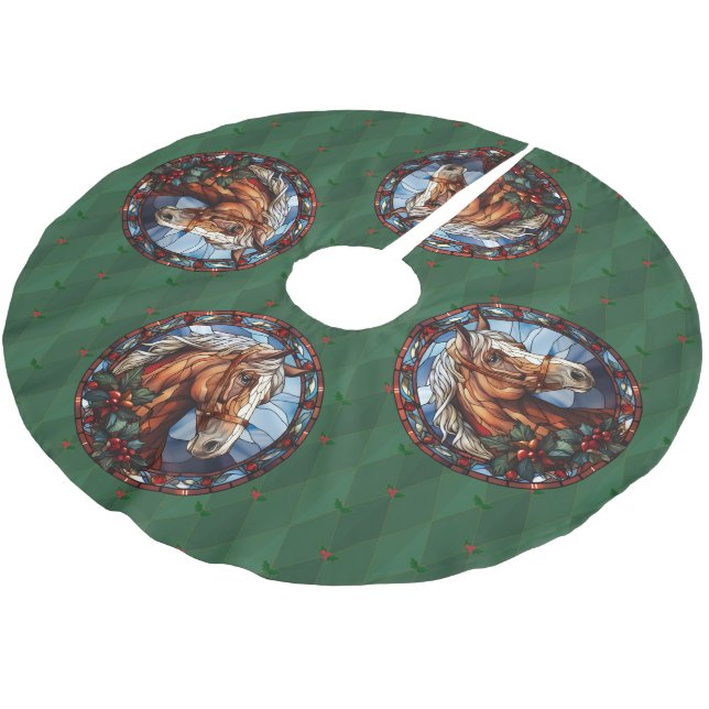Jupon De Sapin En Polyester Brossé Jupe d'arbre à cheval de Noël (Angle)
