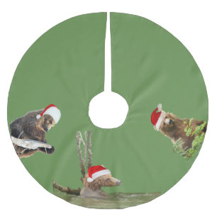 Jupon De Sapin En Polyester Brossé Jupe d'arbre avec des ours gris