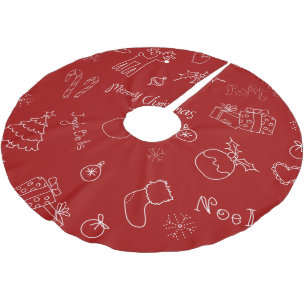 Jupon De Sapin En Polyester Brossé Jupe d'arbre de Noël en dessin rouge