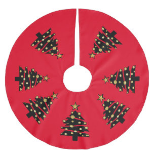 Jupon De Sapin En Polyester Brossé Jupe d'arbre de Noël noir et or