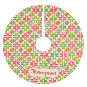 Jupon De Sapin En Polyester Brossé Jupe d'arbre de Noël Red Green Quilt