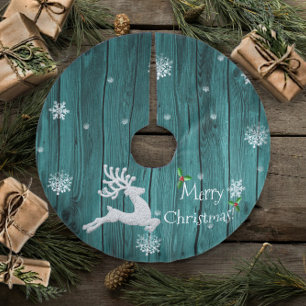 Jupon De Sapin En Polyester Brossé Jupe d'arbre de rennes de Noël rustique turquoise