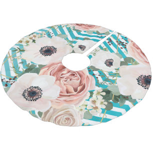 Jupon De Sapin En Polyester Brossé Jupe d'arbre personnalisée Rose géométrique Chevro