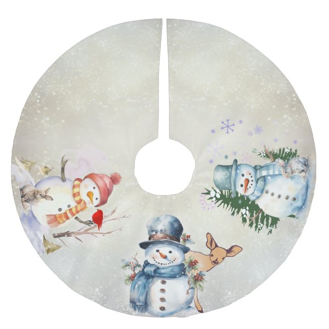 Jupon De Sapin En Polyester Brossé Jupe d'arbre "Snowmen" (Devant)