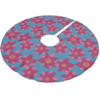 Jupon De Sapin En Polyester Brossé Jupe de sapin de Noël sarcelle poinsettia magenta