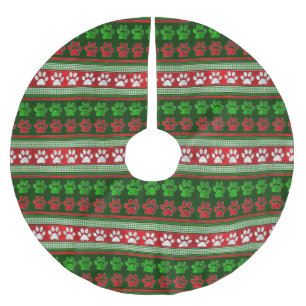 Jupon De Sapin En Polyester Brossé Jupe de vacances motif empreinte de patte verte ro