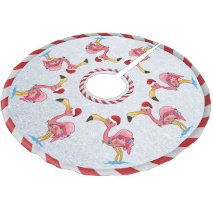 Jupon De Sapin En Polyester Brossé Jupe en Flamant rose décorée de Noël