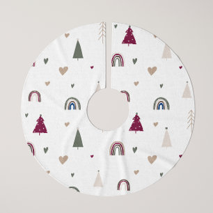 Jupon De Sapin En Polyester Brossé Jupe moderne Boho Noël Arc-en-ciel et Arbre-coeur