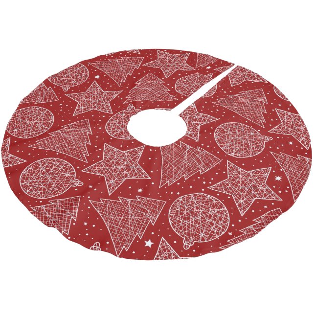 Jupon De Sapin En Polyester Brossé Jupe Motif de Noël rouge et blanc (Angle)