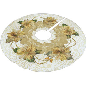 Jupon De Sapin En Polyester Brossé Jupe Poinsettia Gold Christmas Tree