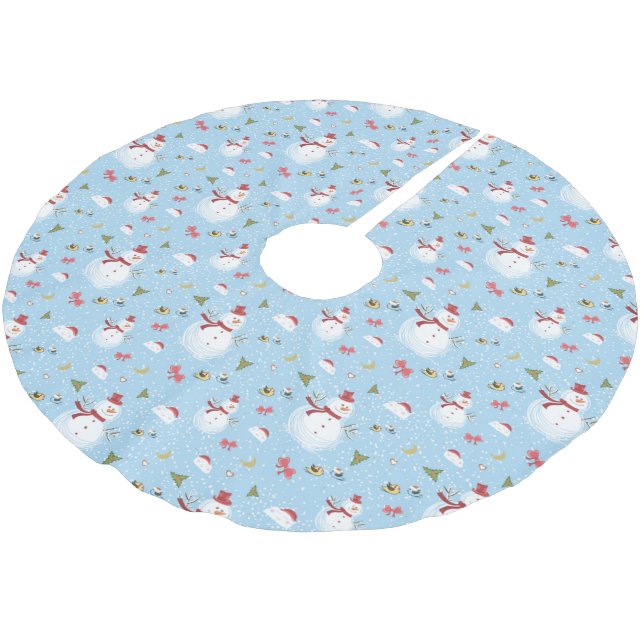 Jupon De Sapin En Polyester Brossé Jupe Snowman Christmas Tree (Angle)