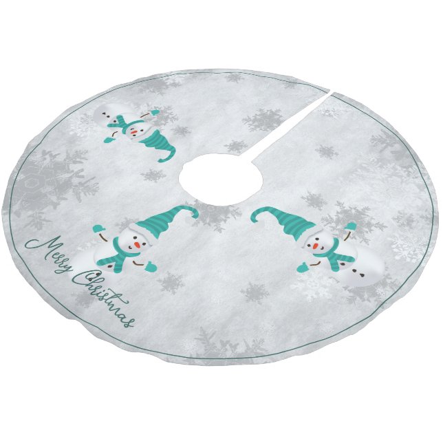 Jupon De Sapin En Polyester Brossé Jupe turquoise Snowman Tree (Angle)