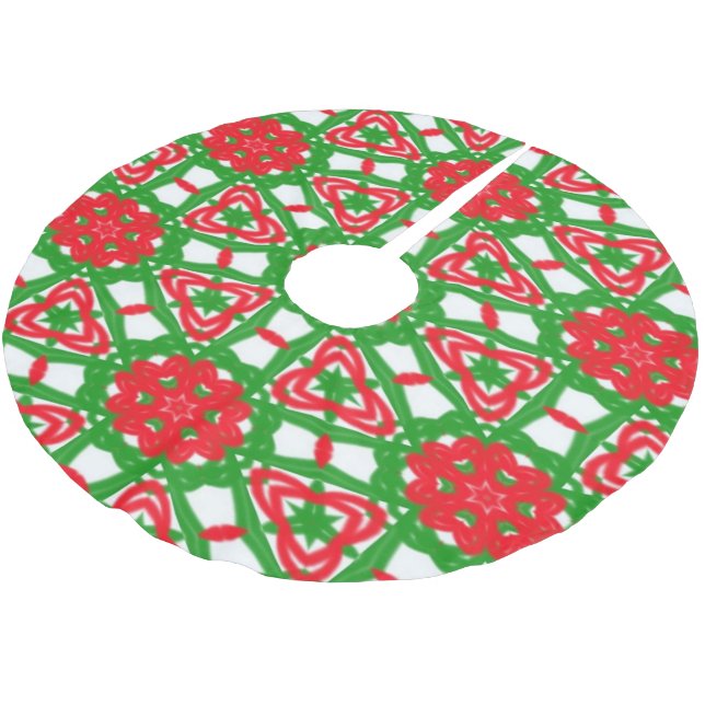 Jupon De Sapin En Polyester Brossé Kaleidoscopes rouges, blancs et verts (Angle)