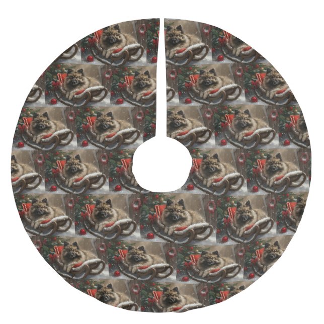 Jupon De Sapin En Polyester Brossé keeshond Festive de Noël de chien (Devant)