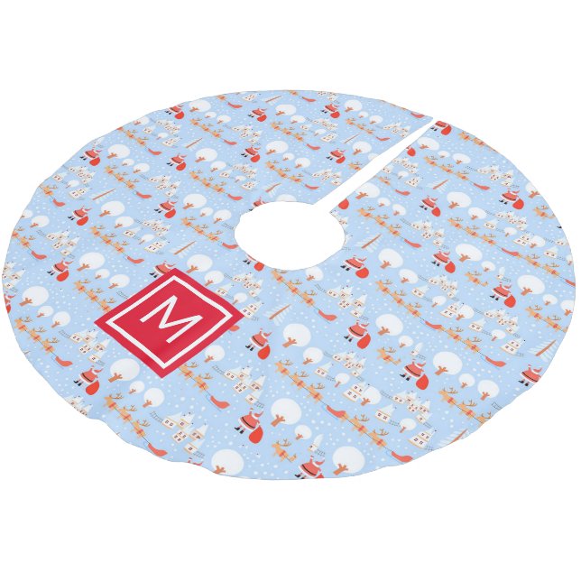Jupon De Sapin En Polyester Brossé Le Père Noël arrive avec le Monogramme de Reindeer (Angle)