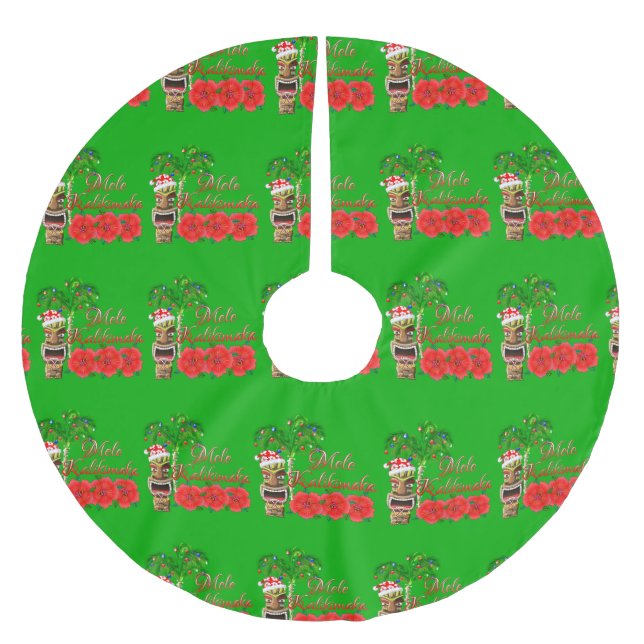 Jupon De Sapin En Polyester Brossé Le Père Noël Tiki Mele Kalikimaka (Devant)
