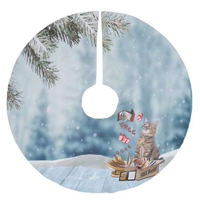 Jupon De Sapin En Polyester Brossé Livres gratuits pour Noël (Devant)