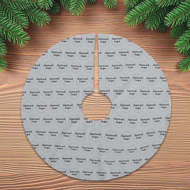 Jupon De Sapin En Polyester Brossé Logo de l'entreprise Motif en continu sur Grey (Business logo seamless pattern on gray Christmas tree skirt)
