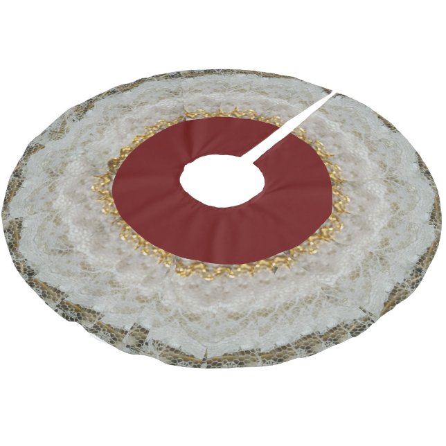 Jupon De Sapin En Polyester Brossé Look vintage de la jupe de Noël en dentelle rouill (Angle)