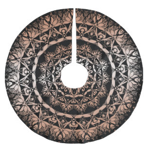 Jupon De Sapin En Polyester Brossé Mandala floral de noir rose d'or