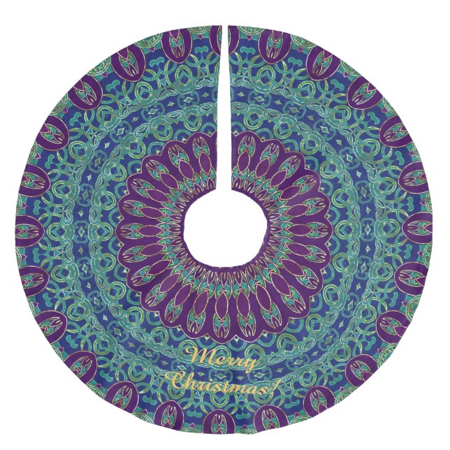 Jupon De Sapin En Polyester Brossé Mandala pourpre, bleu et vert (Devant)