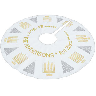 Jupon De Sapin En Polyester Brossé Menorahs Gold de Chrismukkah Silver Trees Holiday