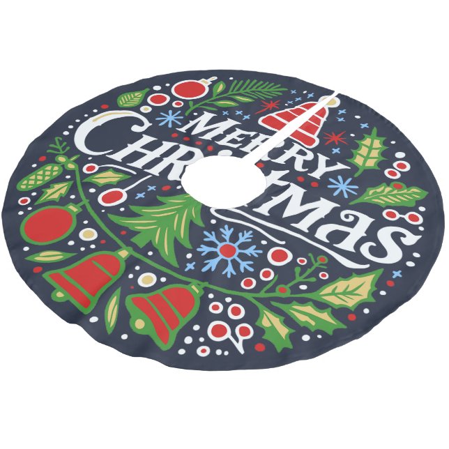 Jupon De Sapin En Polyester Brossé Merry Christmas 3 (Angle)