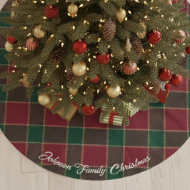 Jupon De Sapin En Polyester Brossé Merry Christmas Tree Red & Green Tartan Pattern
