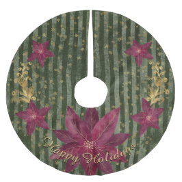 Jupon De Sapin En Polyester Brossé Message personnel moderne vert floral Poinsettia